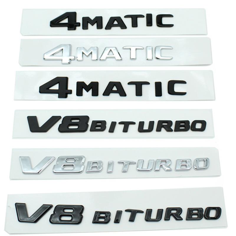 2pcs V8 BITURBO 4MATIC+ 4MATIC Car Badge Emblem Sticker for Mercedes Benz AMG W117 CLA45 W205 C63 W212 E63 W207 W176 A45