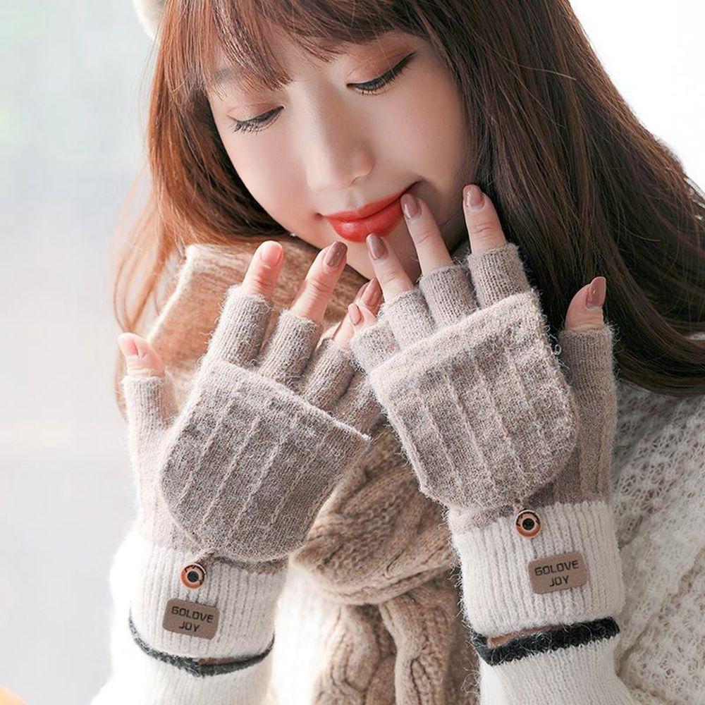 Gloves Autumn And Winter Half-finger Gloves Female Gloves Flip Mittens Christmas Wool Mittens