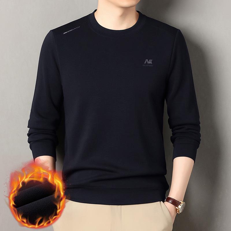 Men's Fleece-Lined Long Sleeve Wool Sweater - Casual Loose Fit, Autumn/Winter Style
