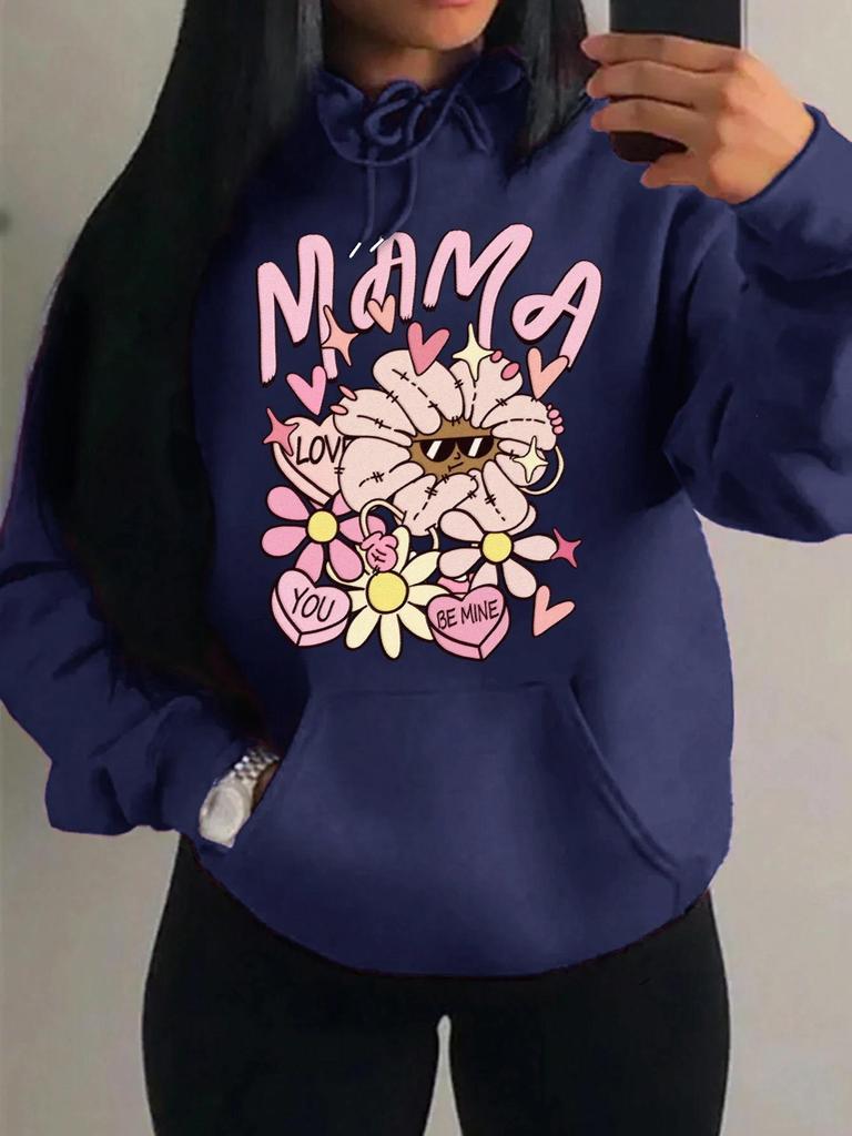 Mom Loves You Floral Print Women's Hoodie - Autumn Loose Casual Fleece Pullover with Pockets