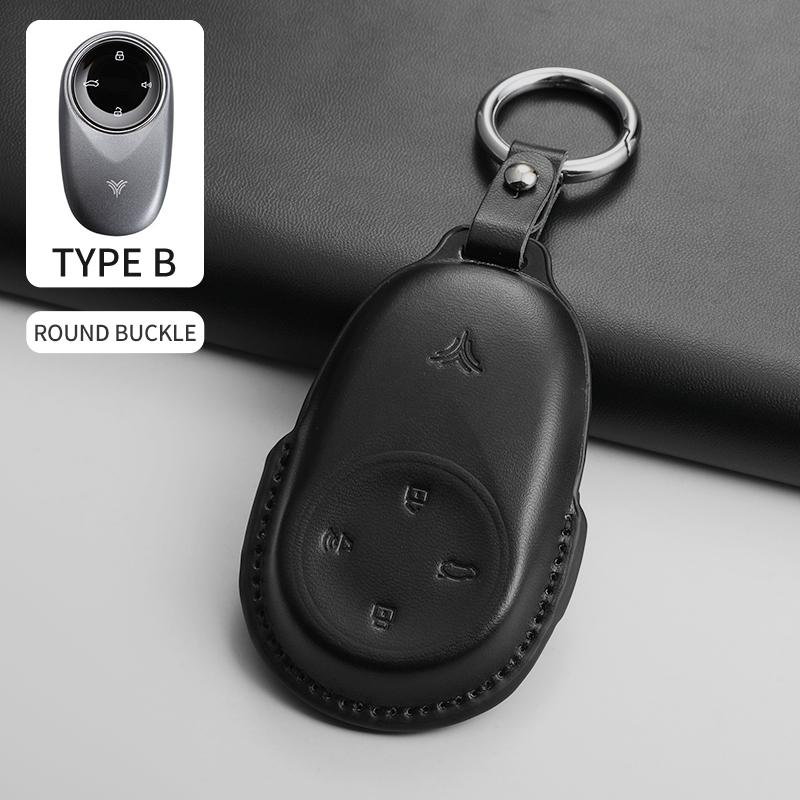 

Leather Car Key Case Cover For Nezha U Nezha No1 Neta V Remote Car Key Case Cover Shell Protective Cover Holder Keychain