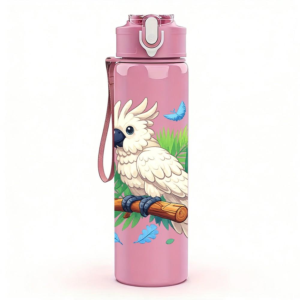 1PC Color Parrot Bird Tropical Print 750ml Color Plastic Sports Water Bottle Leakproof Flip Straw Lid Suitable for Sports Office Home Use