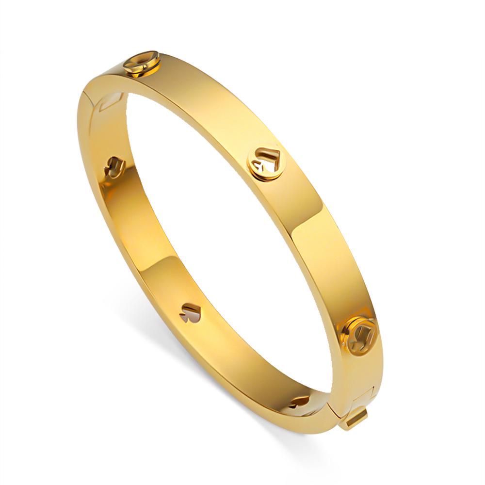 18K Gold Plated Stainless Steel Bracelet - Hollow Heart Design, Luxury Style