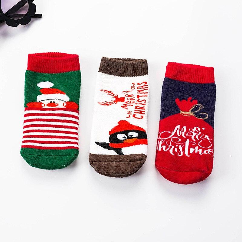 3 Paare/los Baumwolle Frühling Winter Herbst Baby Mädchen Jungen Kinder Socken Kinder Gestreiften Terry Schneeflocke Elch Santa Claus Weihnachten Bär