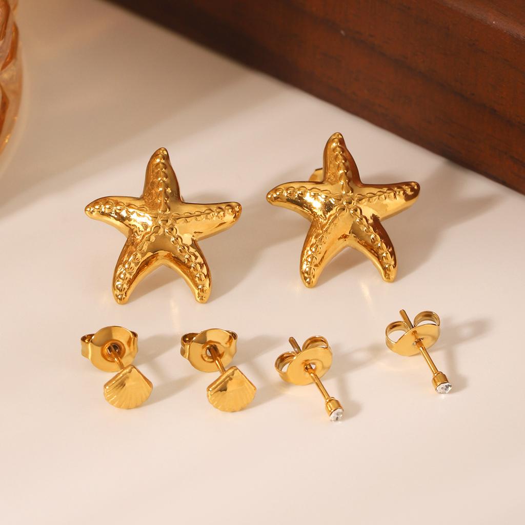 Star-shaped Jewelry Set Zircon Stud Earrings Ins Vacation Style Starfish Earrings 18k Gold Titanium Steel Accessories