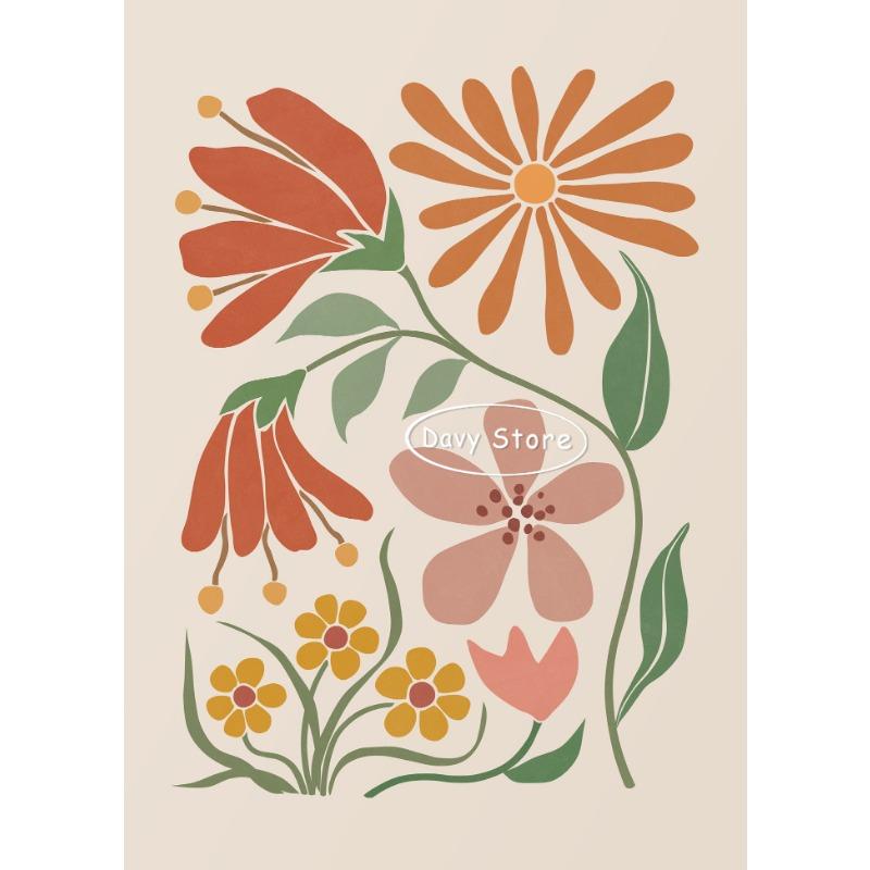 Neutral BohoTerracotta Abstract Flowers Poster Print Floral Canvas Painting Flower Market Wall Art Picture for Living Room Decor