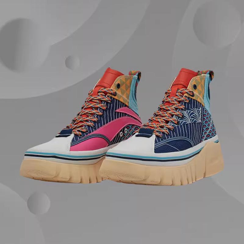 New LiNing Wave Boot Slip Resistant, Abrasion Resistant, Lightweight High Top Casual Shoes Women's Blue White AGCQ458-1