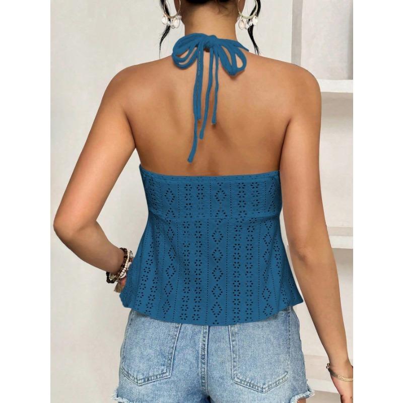 Womens V Neck Wrap Tank Top With Eyelet Embroidery Spaghetti Strap Casual Peplum Sleeveless Blouse