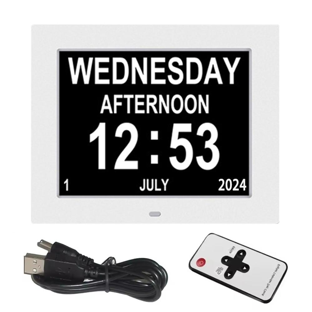 

Цифровые часы с большим экраном, светодиодные часы-календарь, электронные часы-будильник с напоминанием и пультом дистанционного управления, напоминание времени для пожилых людей белый