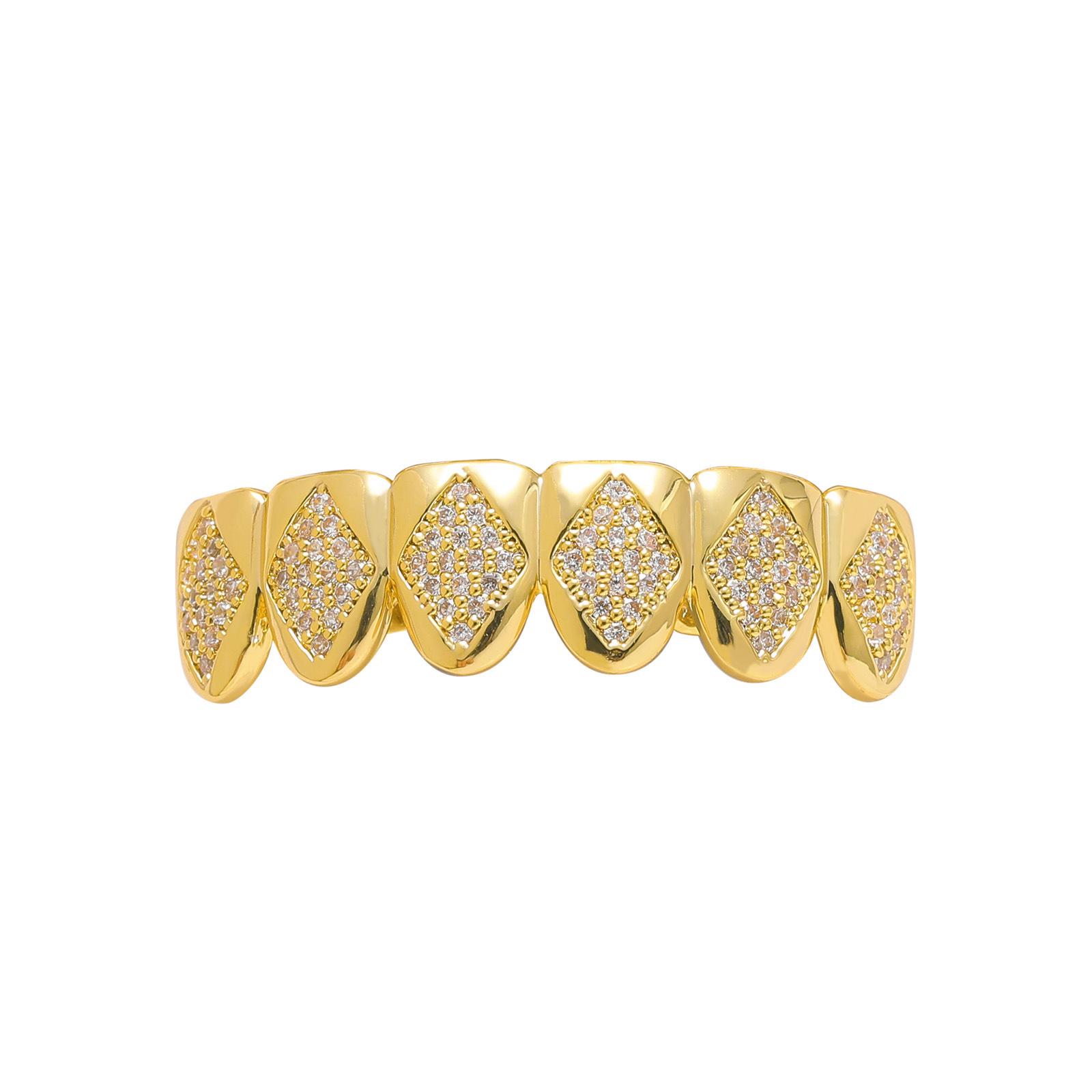 Full Diamond Rhombus Geometric Halloween Hip Hop Tooth Covers for Men & Women – Gold, High-End Accessory