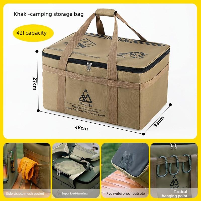 Backpack 30-42L Tactical Camping Storage Bag - Insulated Folding Box for Picnic, Tableware & Field Equipment Waterproof Khaki 42L