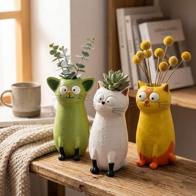 Aesthetic Cat Shaped Flower Vase Unique Quirky Cat Planter Cat Flower Holder  Office Decor