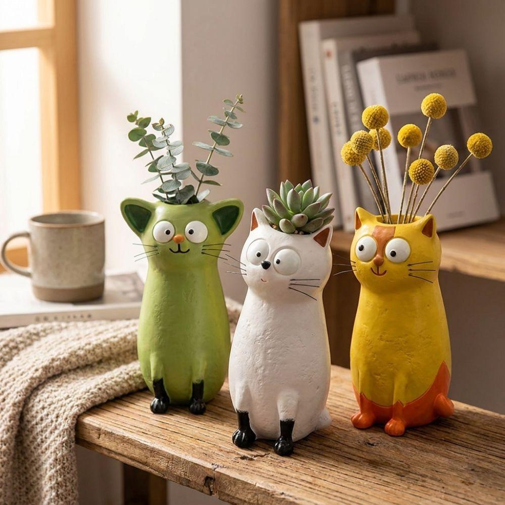 Handmade Cat Shaped Flower Vase Unique Quirky Cat Planter Charming Cat Bud Vase Living Room