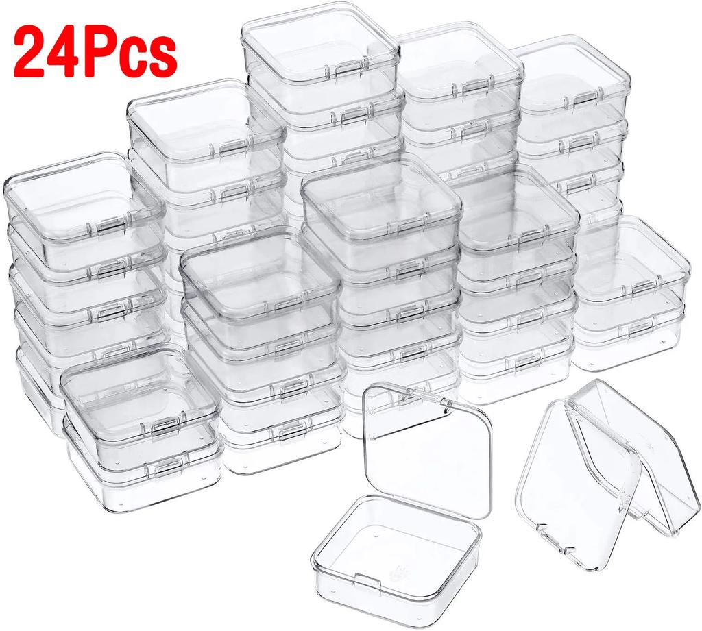 1-24 Pieces Small Clear Plastic Beads Storage Containers Box with Hinged Lid Storage Case of Small Items Crafts Jewelry Hardware