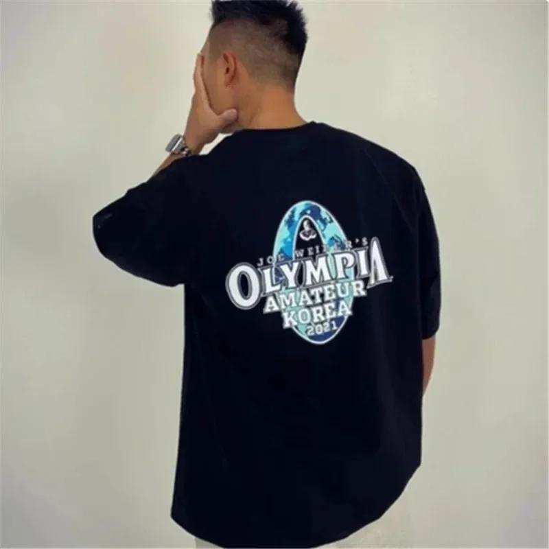 

Мужская футболка для фитнеса Лето Новая Спортивная футболка для зала 100% хлопок Футболка с круглым вырезом Оверсайз Мужская футболка Мода Бег Тренировочные футболки#Цвет(2) S