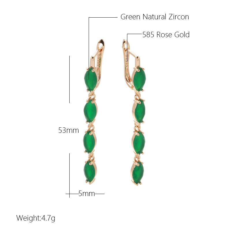 Full Green Natural Zircon Long Women'S Earring  Rose Gold Vintage Bride Wedding Jewelry Luxury Design Best Gift