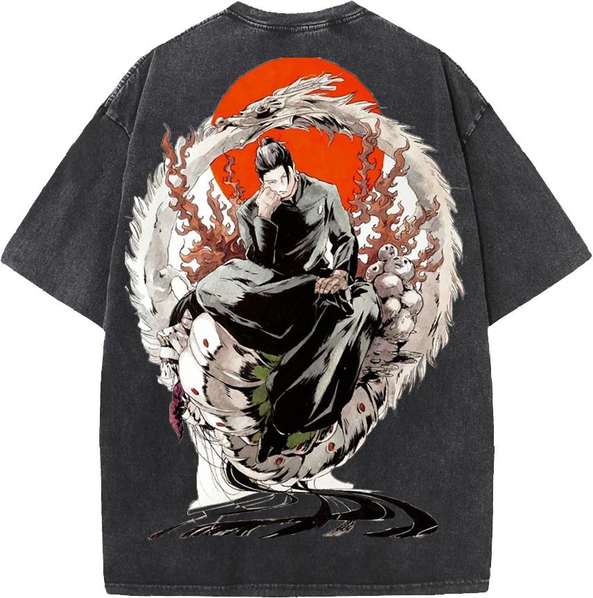 Anime Jujutsu Kaisen Geto Suguru Cool Printing T Shirt Men Washed Cotton T-shirts Manga Vintage Tee Harajuku Male Acid Tshirt