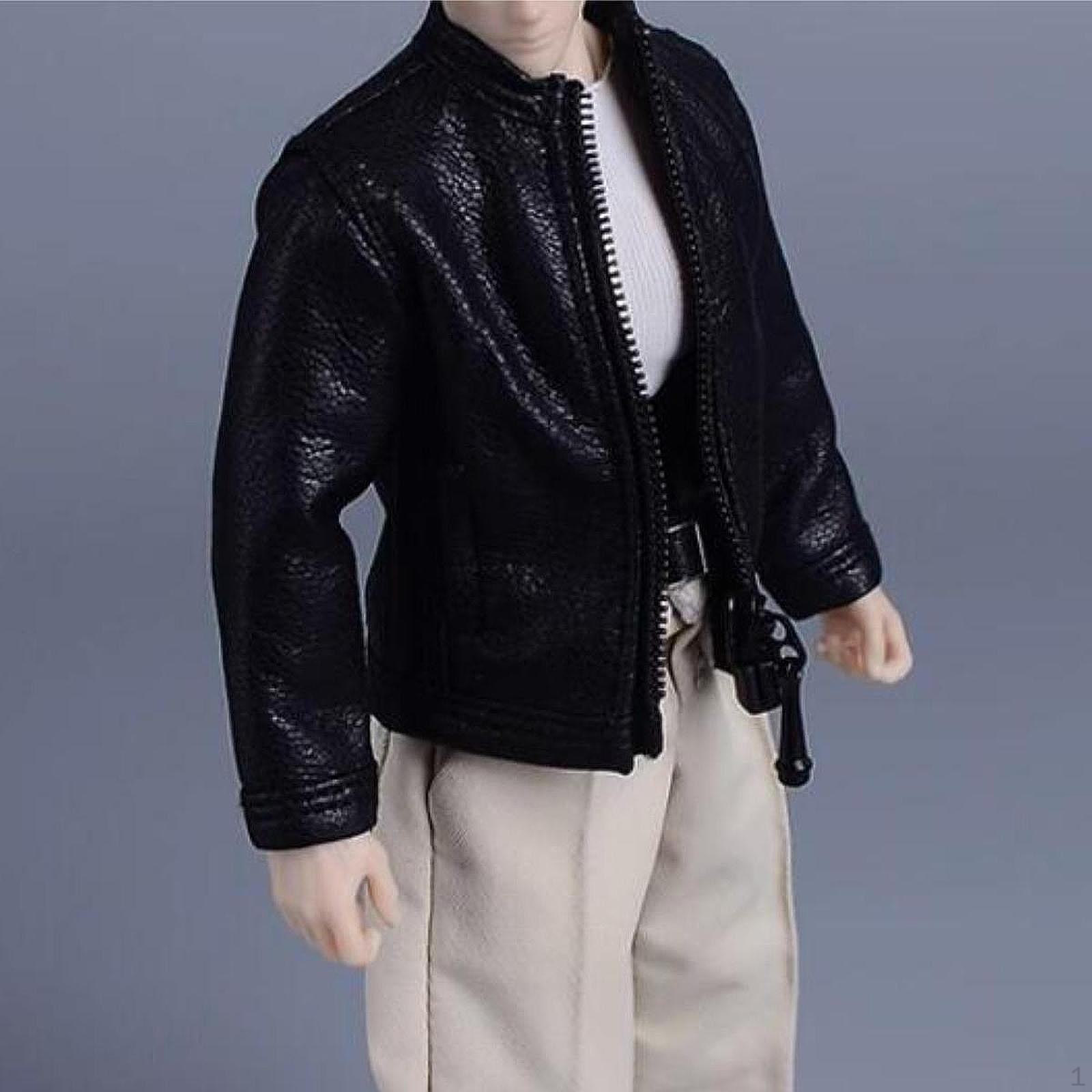 

1/12 PU кожаный пиджак костюм, миниатюрная одежда ручной работы кукольная одежда для 6-дюймовых фигурок боди платье чёрный