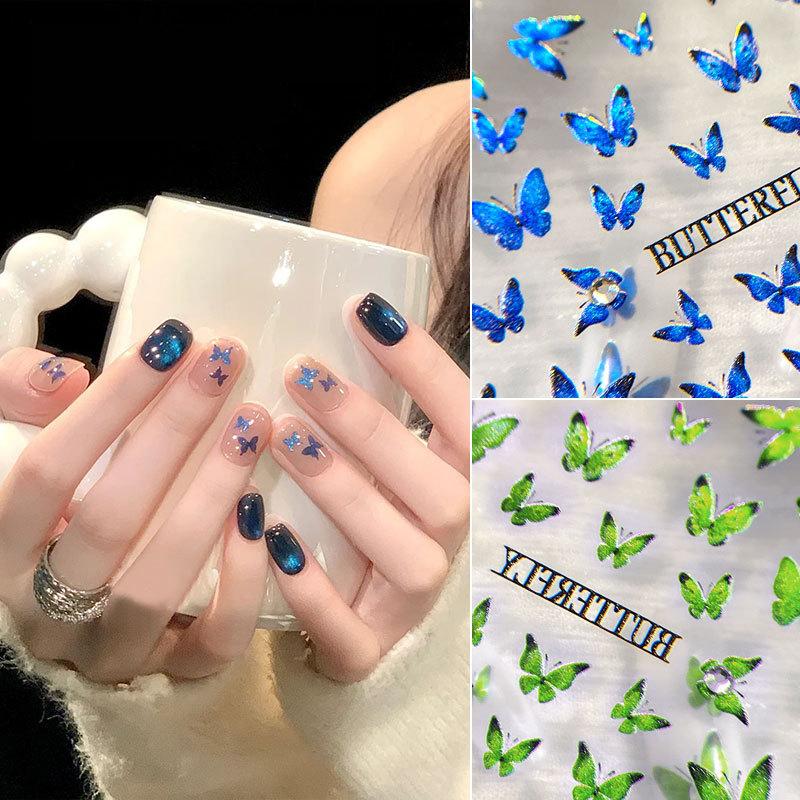 3D Blau Grün Schmetterling Nagelkunst Aufkleber Nagelkunst Dekoration DIY Selbstklebender Nagelaufkleber Nagelkunst Zubehör Maniküre Werkzeug