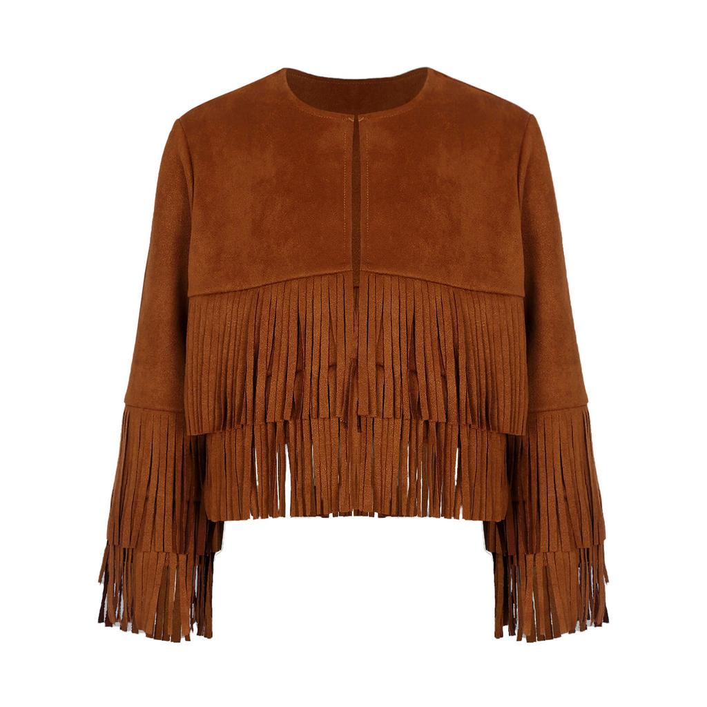 Unisex Westernweste Kostüm Langarm Offen vorne Fransen Quasten Cowboy Cowgirl Verkleidungskleidung