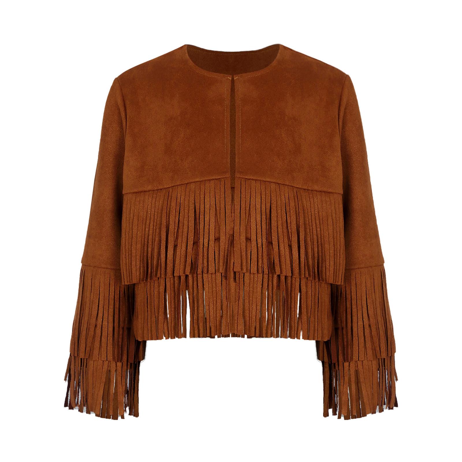 

Унисекс Костюм Жилет в западном стиле с длинным рукавом, открытый спереди, с бахромой и кисточками, ковбойский/ковбойский наряд для переодевания 5-6 Year коричневый