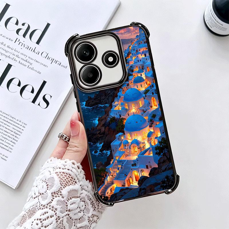 Santorini Greece Summer Plating Phone Case For Xiaomi Redmi Note 14 15 Pro Plus 13 12 11 11S 11T 10 9S 9 5G Anti-Fall Airabag Co