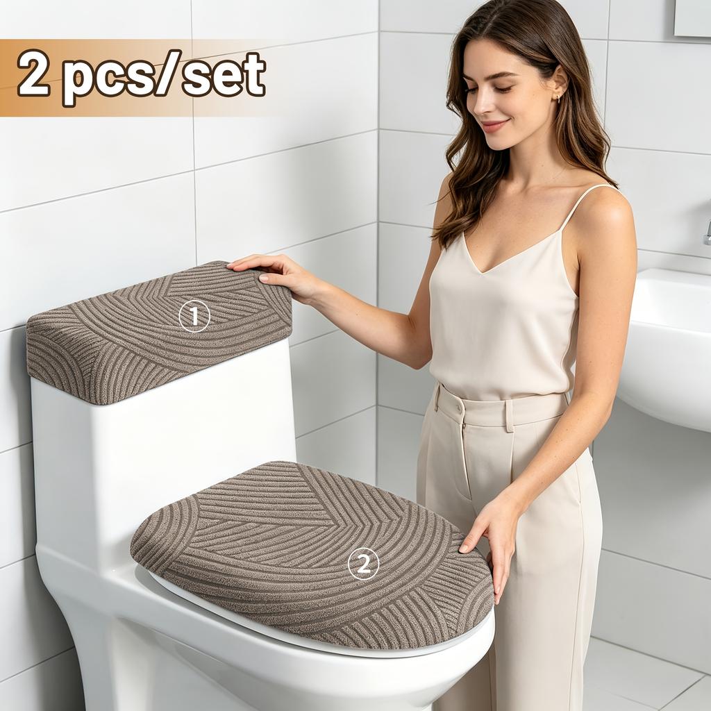 Stretch Jacquard Toiletsitzbezug-Set Elastischer Toilettensitz- & Spülkastendeckel-Schutz für das Badezimmer Rutschfestes Toilettenbezug-Set für das Badezimmer