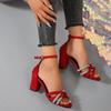 Large size women's shoes one-word buckle sandals women's summer new open-toe fashion high-heeled sandals