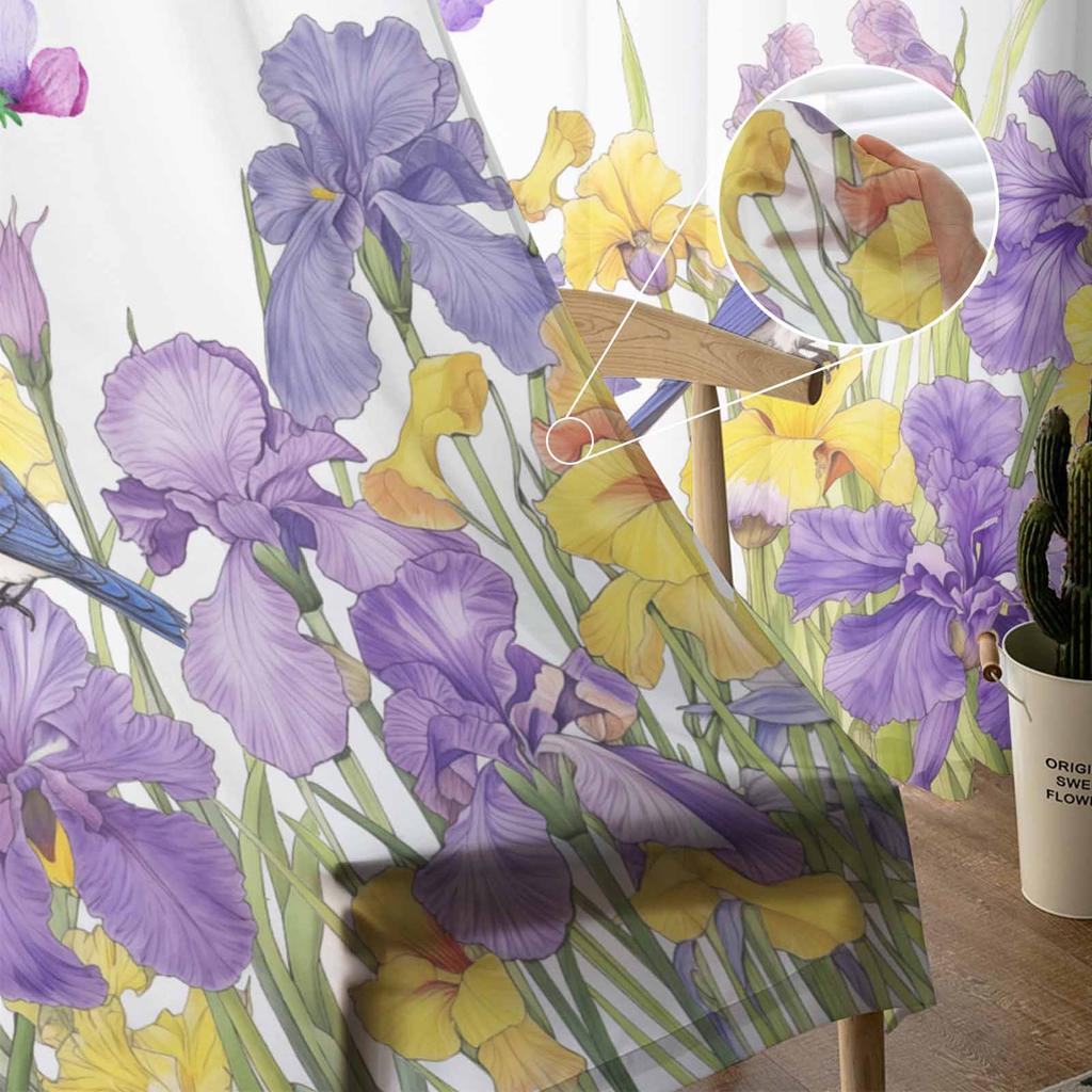 Spring Iris Watercolor Butterfly Sheer Curtains for Living Room Decoration Window Curtains Kitchen Tulle Voile Organza Curtains