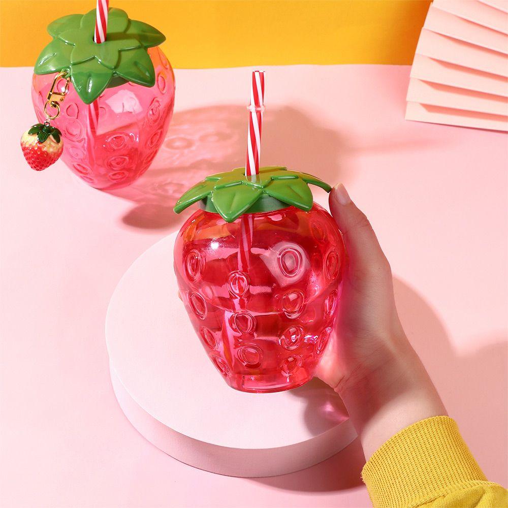 Lovely Tea Milk Coffee 500ml Cartoon Drinkware With Lid Strawberry Straw Cup Drinking Water Bottle