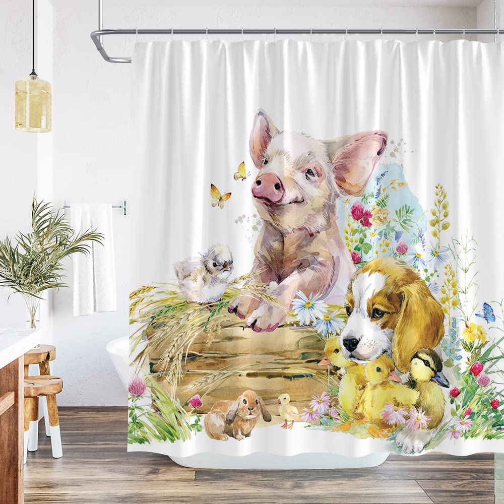 

Funny Farm Pig In Bathtub Shower Curtain Cute Rustic Pig Is Taking Bath Farmhouse Bathroom Decor Kids Cartoon Shower Curtains W60H190(CM)-1 Pcs