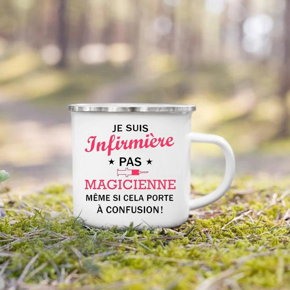 Beste Krankenschwester Französisch Bedruckte Emaille Tassen Kaffeebecher Trinken Wein Saft Tasse Dessert Kakao Milch Henkeltasse Bestes Geschenk für Infirmiere