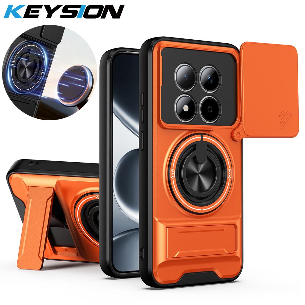 KEYSION Magnetische Handyhülle für Xiaomi POCO M8 5G M8 Pro 5G Schiebefach für Kamera Schutz Aufstellständer Ring Stoßfeste Rückseite