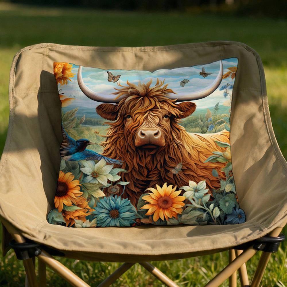 Vibrant Highland Cow Pattern Cushion Cover Soft Reversible  Durable Pillow Cover  MultiScene Use for Home  Car Daily Comfort