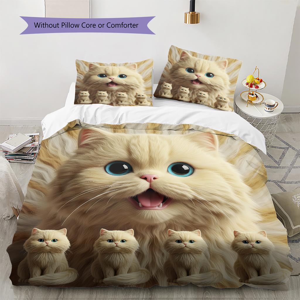 Persian Cat Pattern Bedding Quilt Set Quilt Cover Pillowcase Home Decoration Gift (1 * duvet cover + 2 * pillowcase, without core)