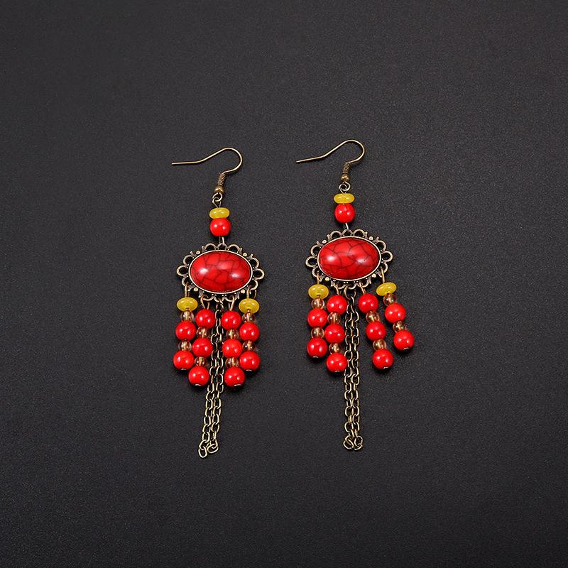 Bohemian Turquoise Owl Dream Catcher Tassel Earrings for Women