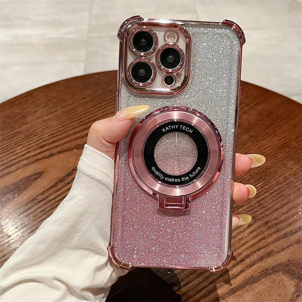 Luxury Glitter Wireless Charging Ring Stand Case For Huawei Pura 70 P60 P50 P40 P30 Lite Pro Transparent Magnetic Cover