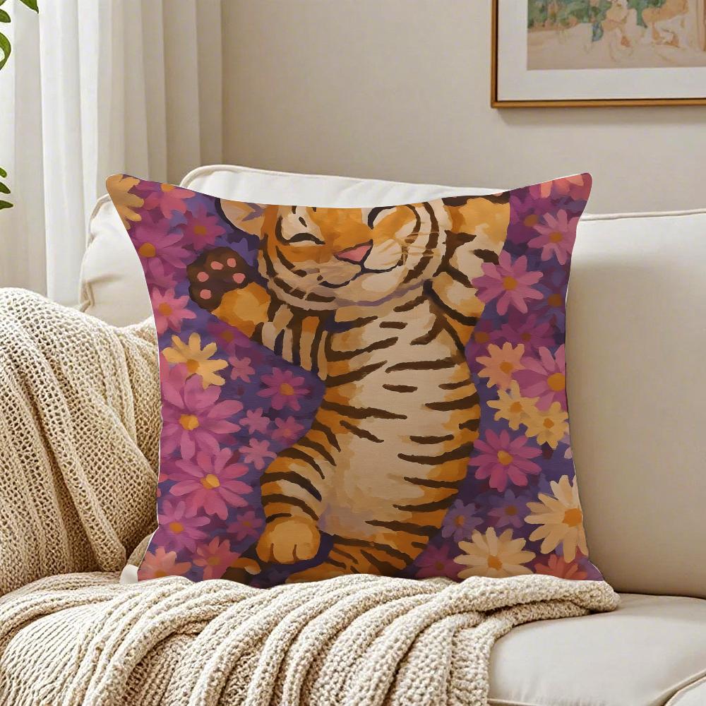 Cute Tiger Pillow Retro Painting Cushion Cushion Cover Pillowcase Antidustmite living Room Sofa Decor Cushion Room
