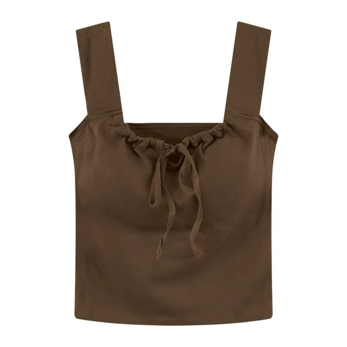 

Белая атмосфера Feeling Camisole Майка женская, универсальная с бюстгальтерами Отдел, с бантом Короткие модели Снаружи Тонкие топы one size кофейный