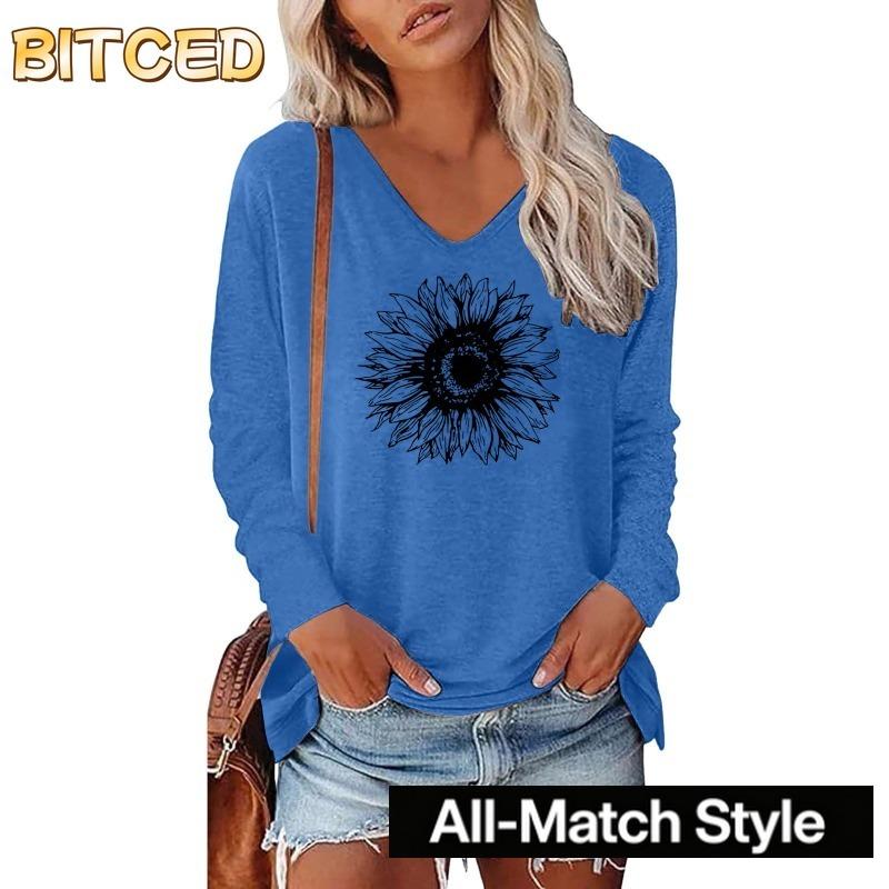 BITCED Women's Fashion Casual Long Sleeve V-Neck Blouses & Shirts