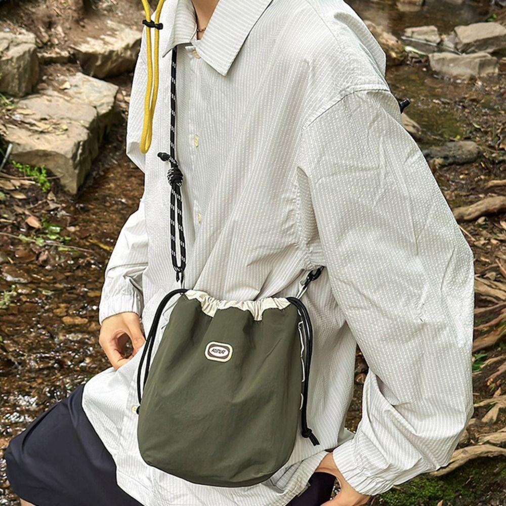Sports Nylon Shoulder Bag Solid Color Mobile Phone Pack Waterproof Drawstring Crossbody Bag Daily