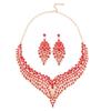 Alloy Clavicle Chain Crystal Gem Necklace & Earring Set - European & American Retro Evening Party Accessories