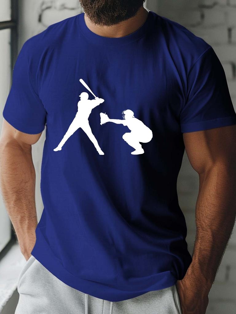 Baseball Hitter And Catcher Print Unisex Short Sleeve Tshirt Game Athlete Silhouette O Neck Tee Sport Fan Casual Male Fashion Tops