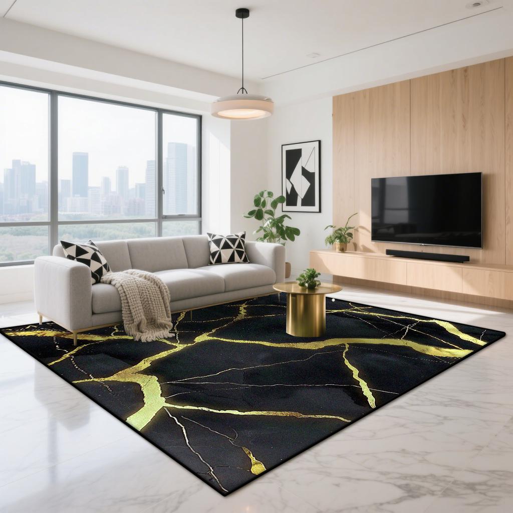 Luxury Black Marble Carpet for Living Room Modern Decoration Lounge Large Area Rugs Short Velvet Bedroom Bedside Floor Mat Soft