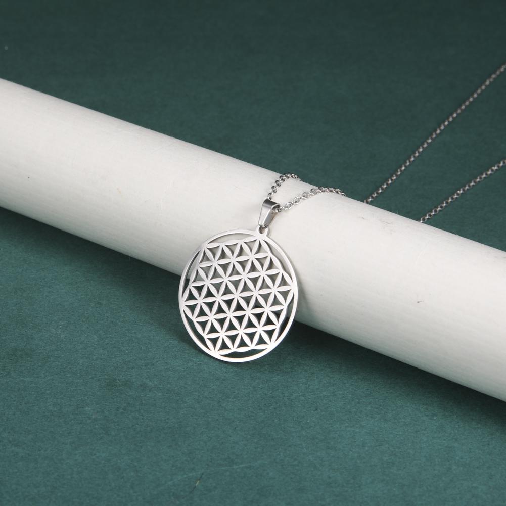 Flower of Life Sacred Geometry Necklace Stainless Steel Mandala Neck Chain Women Men Viking Vintage Universal Spiritual Jewelry