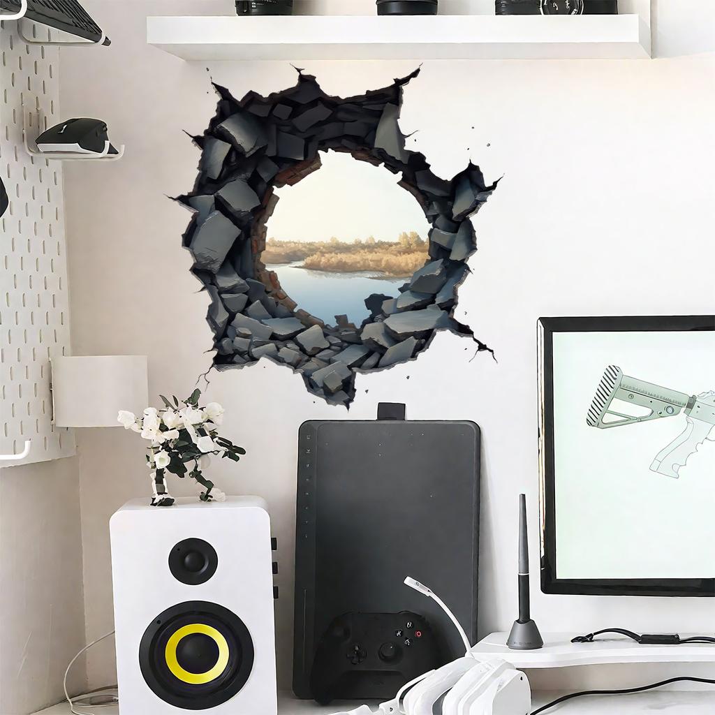 Naklejka ścienna z iluzją 3D, Naklejka z krajobrazem do dekoracji ścian sypialni i salonu, Wystrój domu