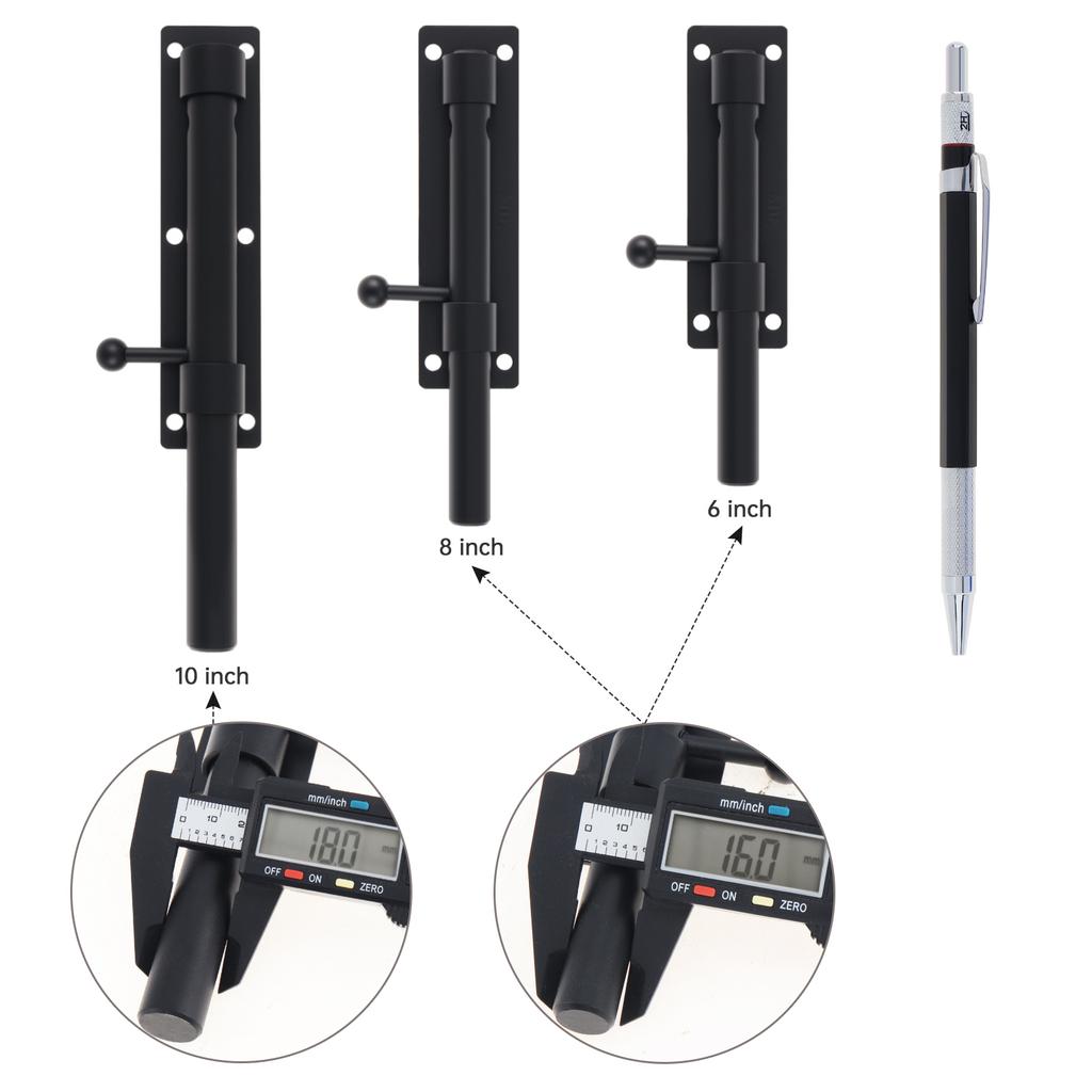 304 Stainless Steel 6 8 10 Inch Heavy Duty Barrel Bolt Latch Matte Black Includes Screws Wooden Fence Barn Door