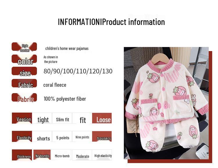 Infant Girls' Flannel Pajama Set - Autumn/Winter Toddler Homewear, Two-Piece