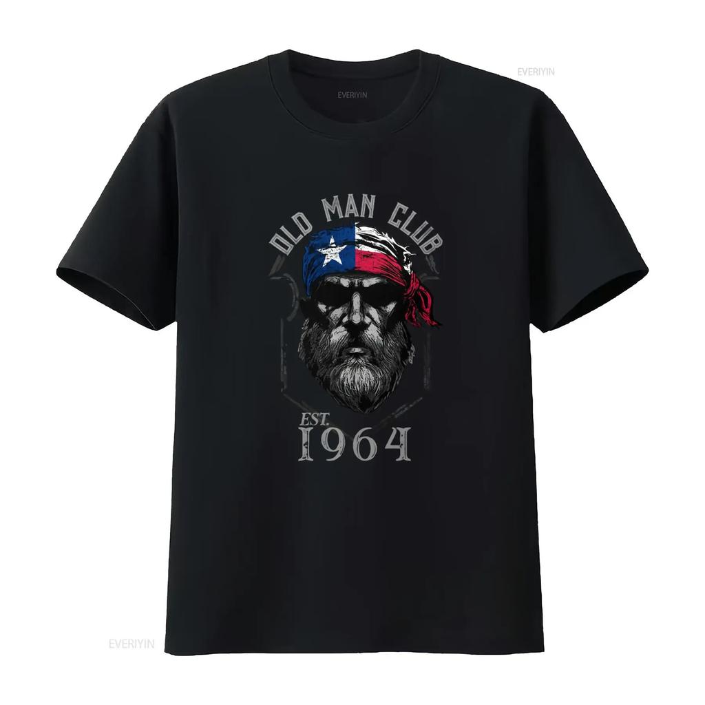 1964 Texas Old Man Club Vintage T Shirt Cotton Crew Neck with Patriotic Bandana Print Vintage Washed Designer Clothes