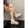 White cartoon non-slip thick-soled snow boots, winter warm, piled and thickened cotton shoes.